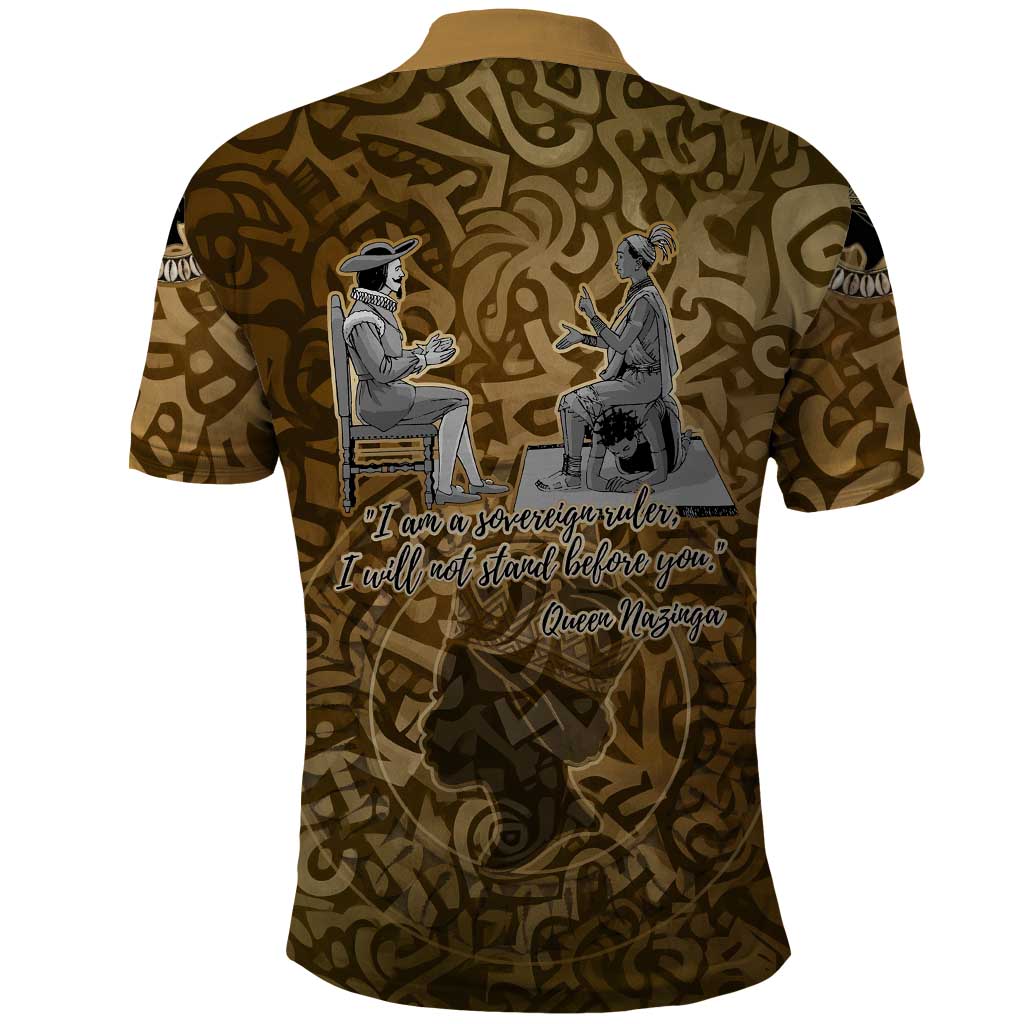 Queen Nzinga Polo Shirt Cowrie Crown Silhouette Royal Power - African Pride
