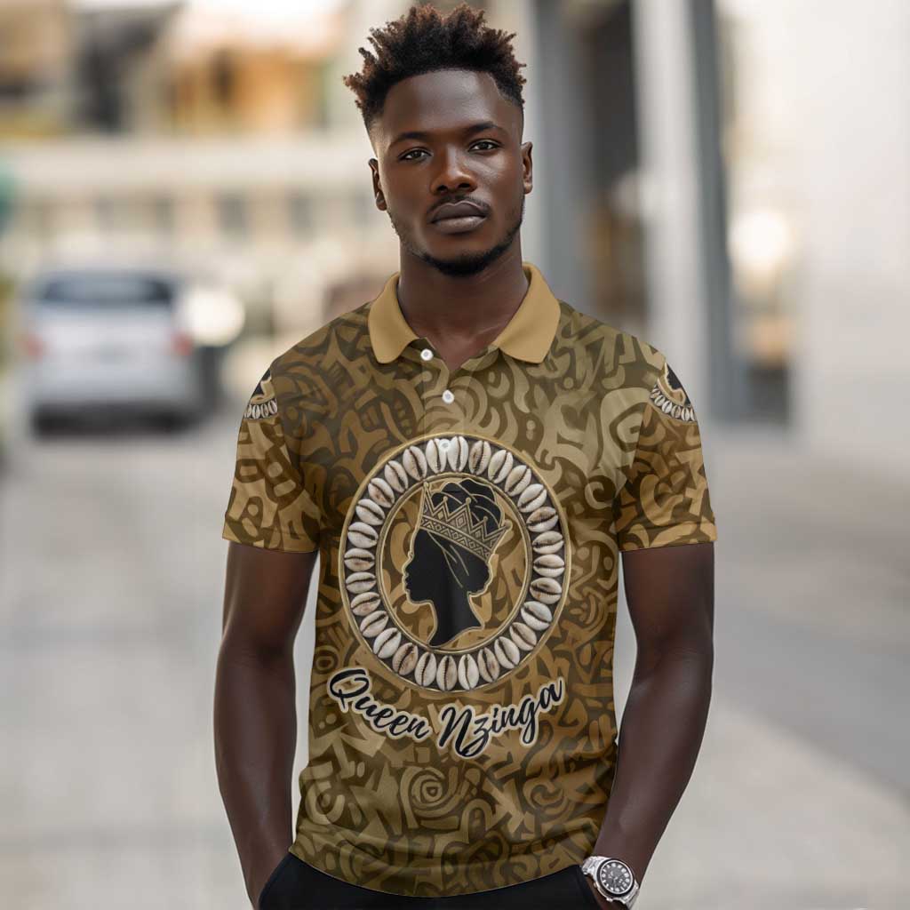 Queen Nzinga Polo Shirt Cowrie Crown Silhouette Royal Power - African Pride