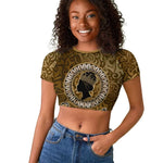 Queen Nzinga Raglan Cropped T shirt Cowrie Crown Silhouette Royal Power - African Pride