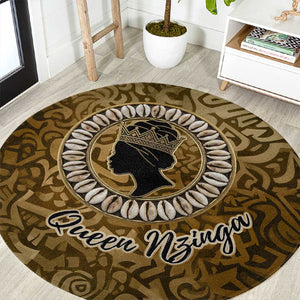 Queen Nzinga Round Carpet Cowrie Crown Silhouette Royal Power - African Pride
