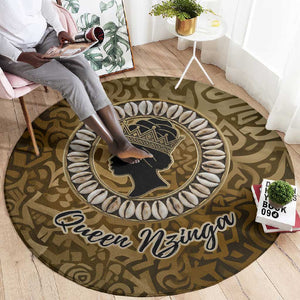 Queen Nzinga Round Carpet Cowrie Crown Silhouette Royal Power - African Pride