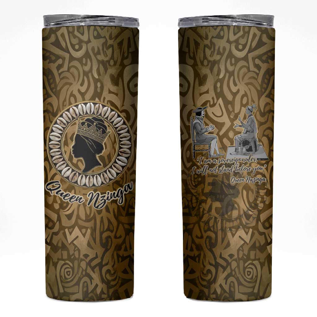 Queen Nzinga Skinny Tumbler Cowrie Crown Silhouette Royal Power - African Pride