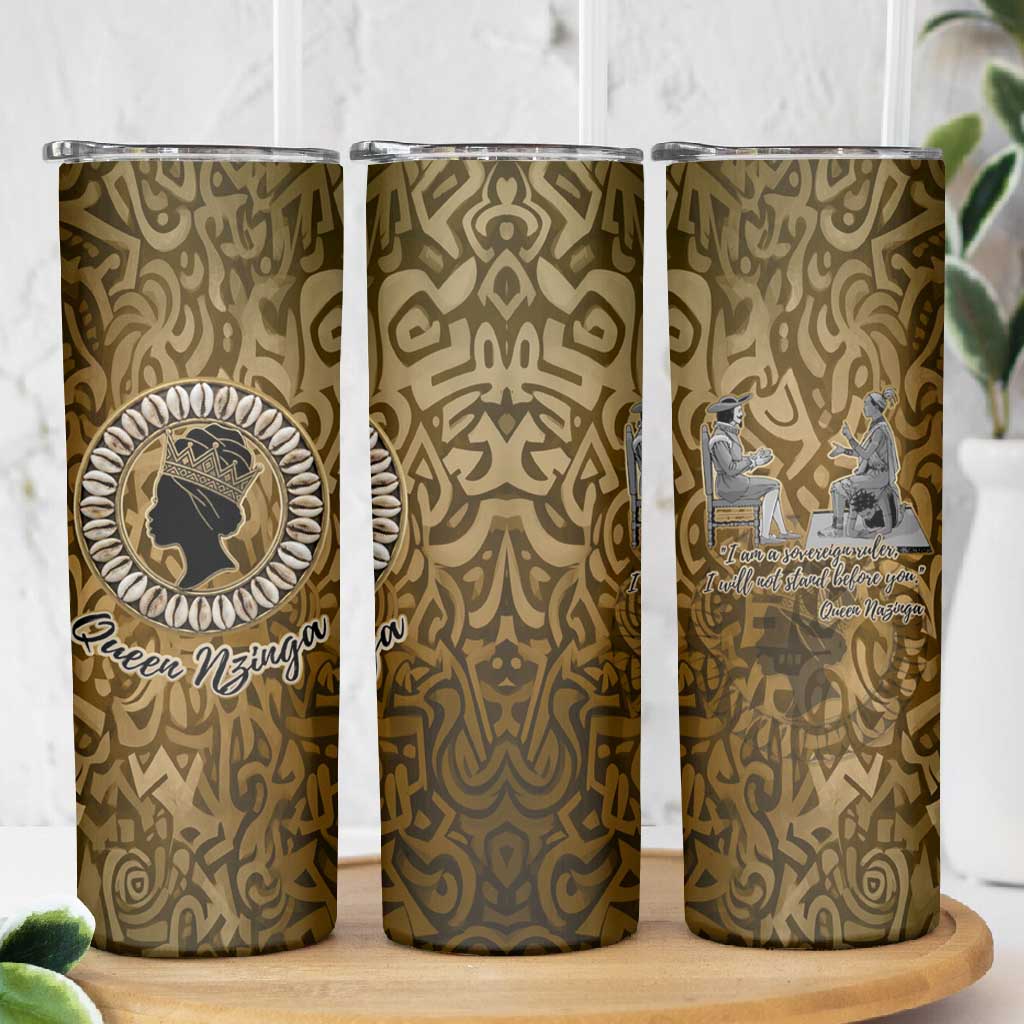 Queen Nzinga Skinny Tumbler Cowrie Crown Silhouette Royal Power - African Pride