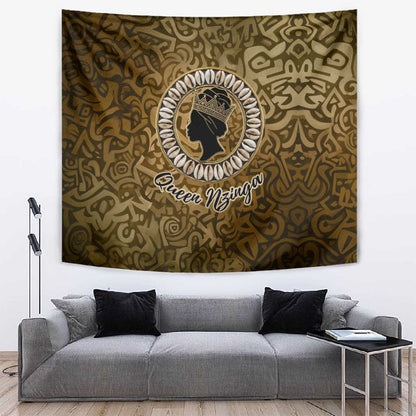 Queen Nzinga Tapestry Cowrie Crown Silhouette Royal Power - African Pride