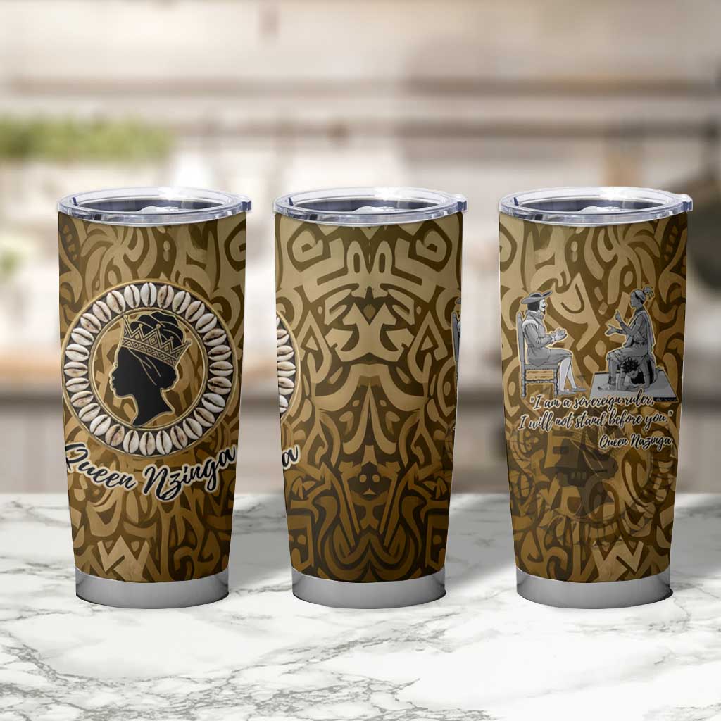 Queen Nzinga Tumbler Cup Cowrie Crown Silhouette Royal Power - African Pride
