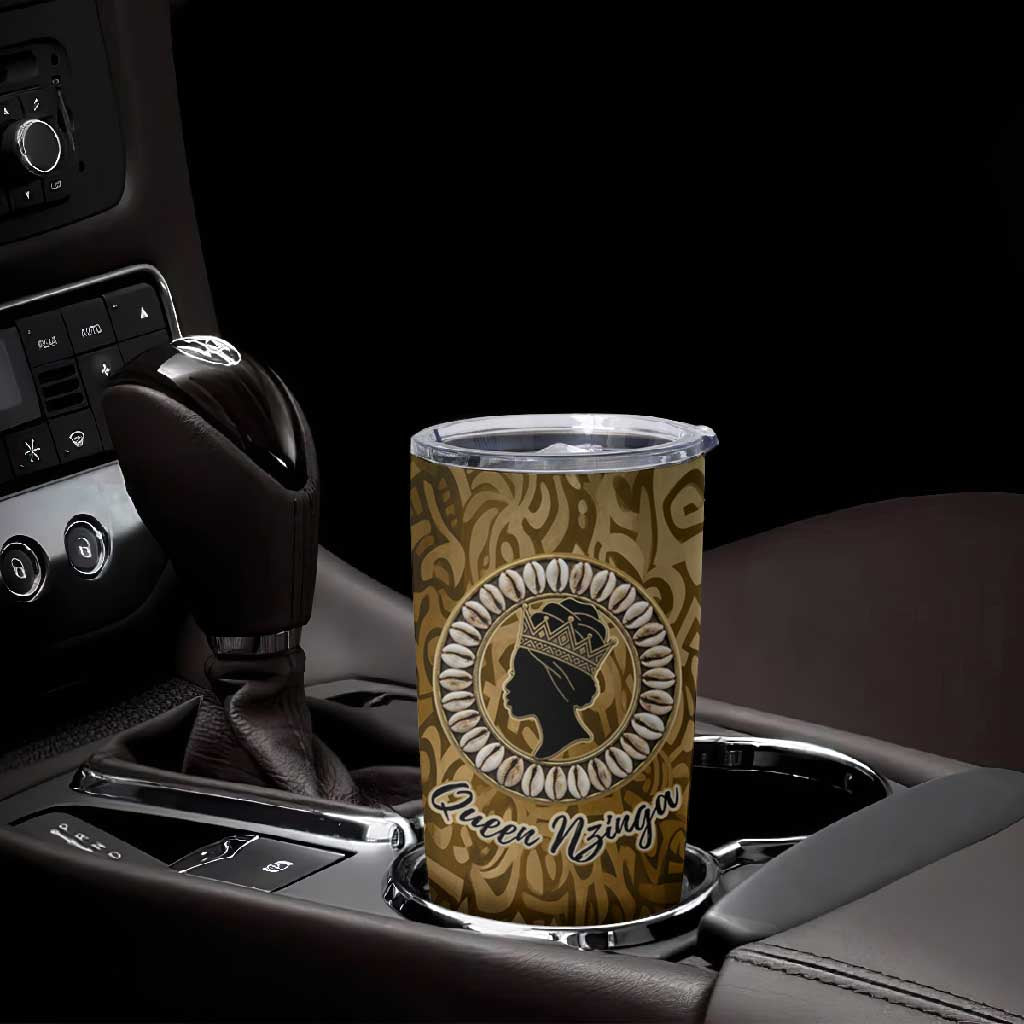 Queen Nzinga Tumbler Cup Cowrie Crown Silhouette Royal Power - African Pride