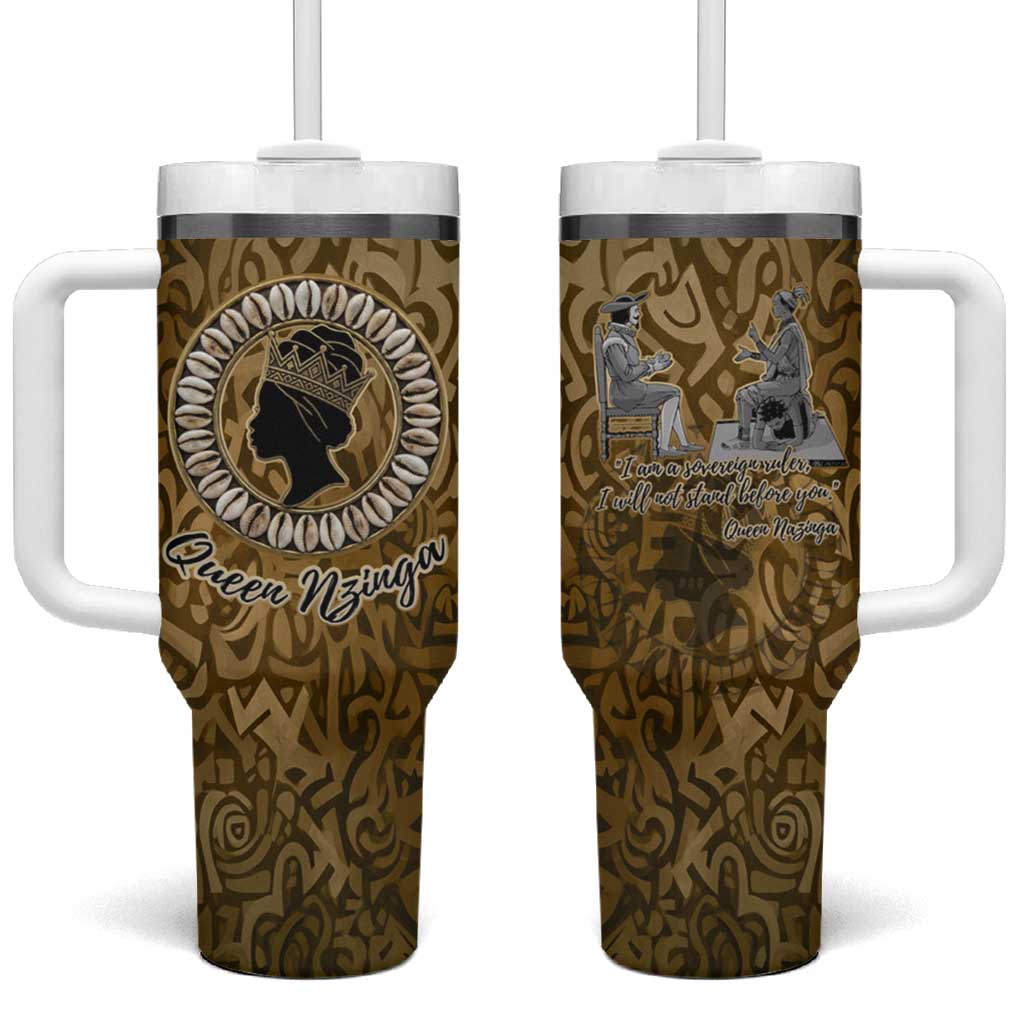 Queen Nzinga Tumbler With Handle Cowrie Crown Silhouette Royal Power - African Pride