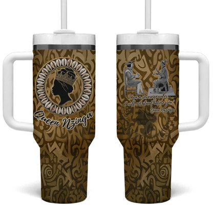 Queen Nzinga Tumbler With Handle Cowrie Crown Silhouette Royal Power - African Pride