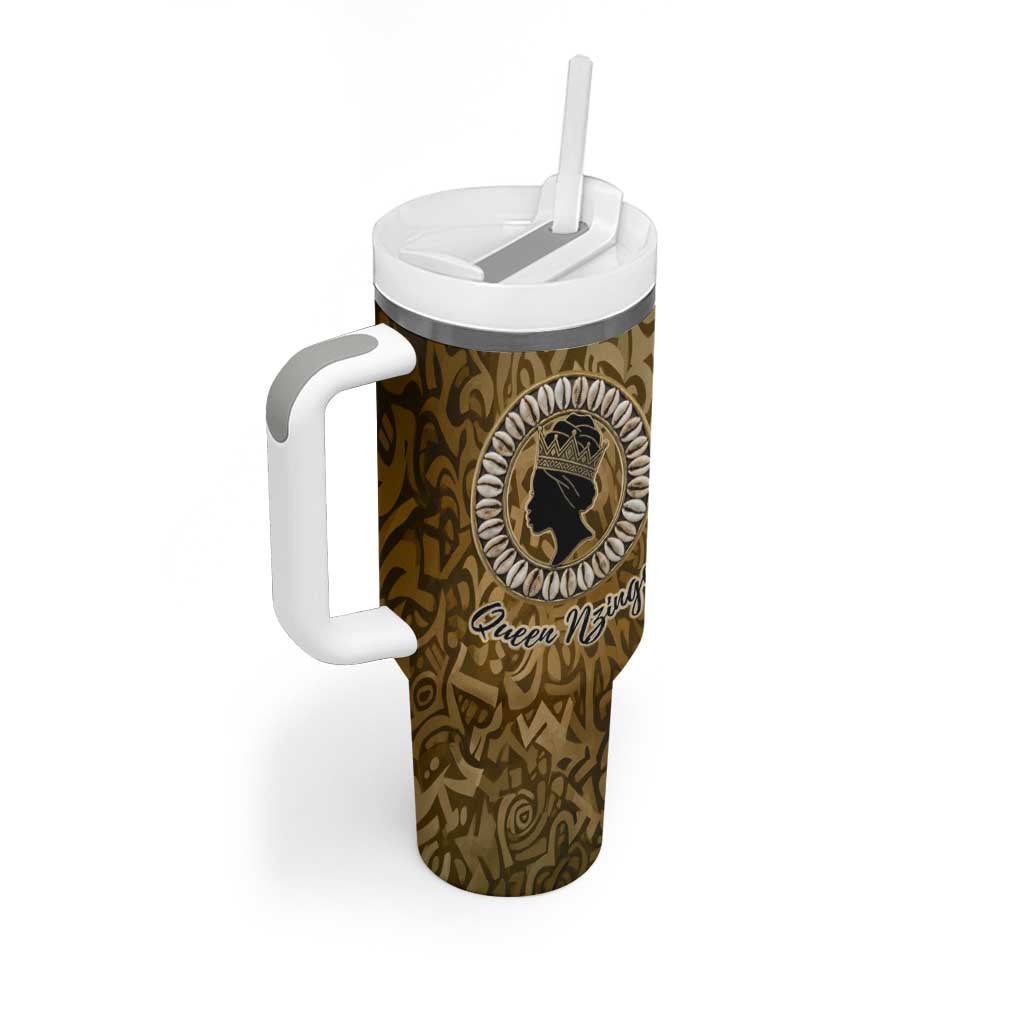 Queen Nzinga Tumbler With Handle Cowrie Crown Silhouette Royal Power - African Pride