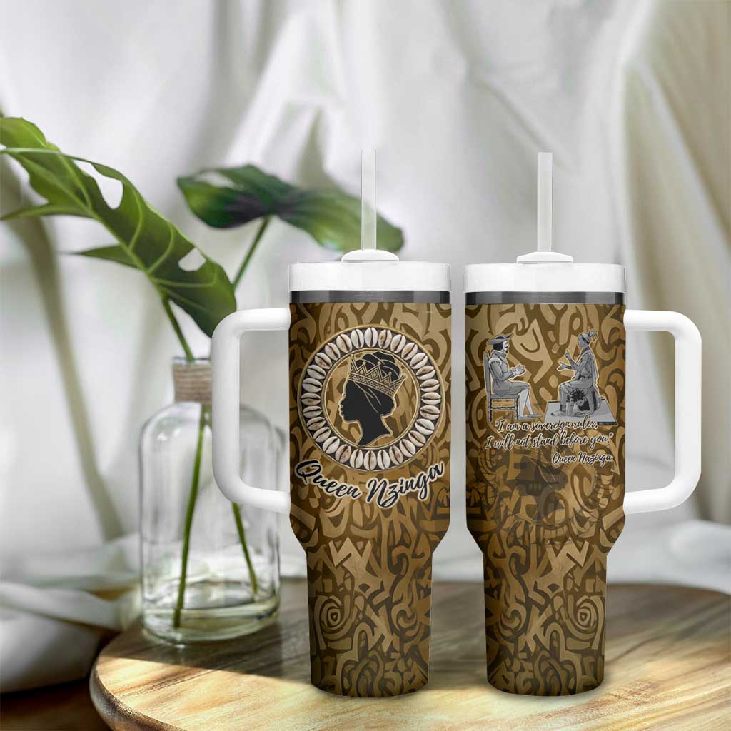 Queen Nzinga Tumbler With Handle Cowrie Crown Silhouette Royal Power - African Pride