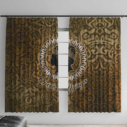 Queen Nzinga Window Curtain Cowrie Crown Silhouette Royal Power - African Pride