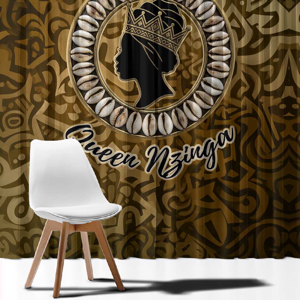 Queen Nzinga Window Curtain Cowrie Crown Silhouette Royal Power - African Pride