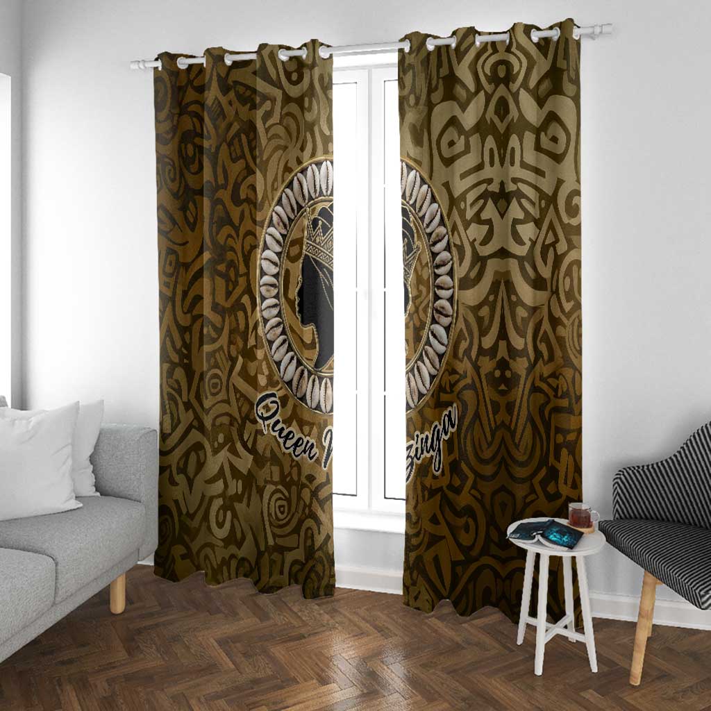 Queen Nzinga Window Curtain Cowrie Crown Silhouette Royal Power - African Pride