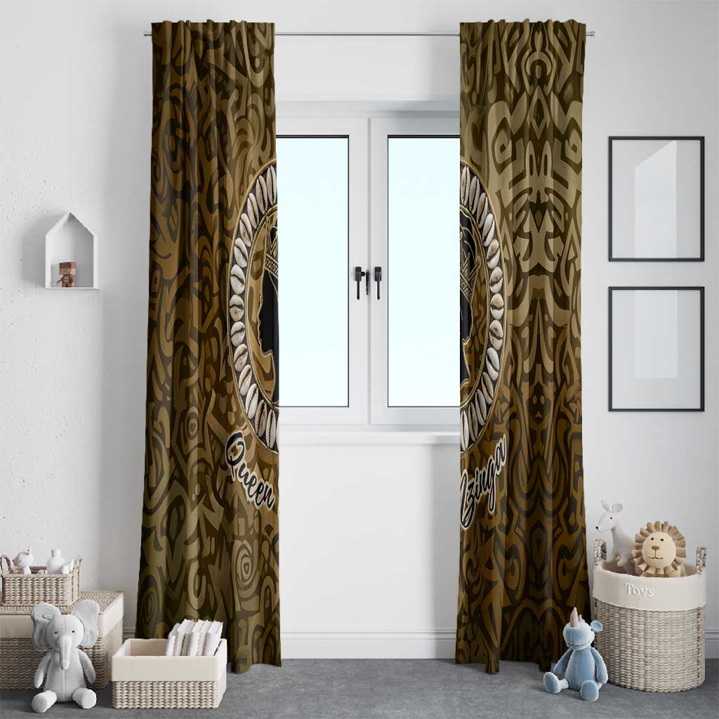 Queen Nzinga Window Curtain Cowrie Crown Silhouette Royal Power - African Pride