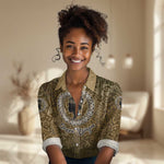 Queen Nzinga Women Casual Shirt Cowrie Crown Silhouette Royal Power - African Pride
