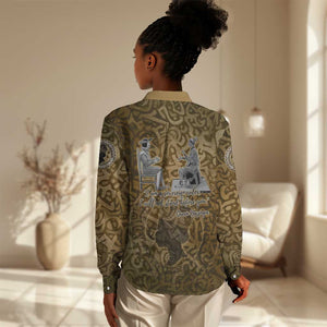Queen Nzinga Women Casual Shirt Cowrie Crown Silhouette Royal Power - African Pride