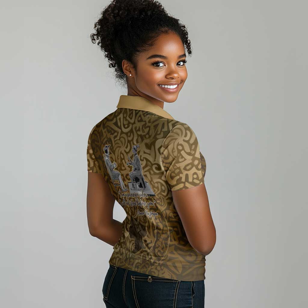 Queen Nzinga Women Polo Shirt Cowrie Crown Silhouette Royal Power - African Pride