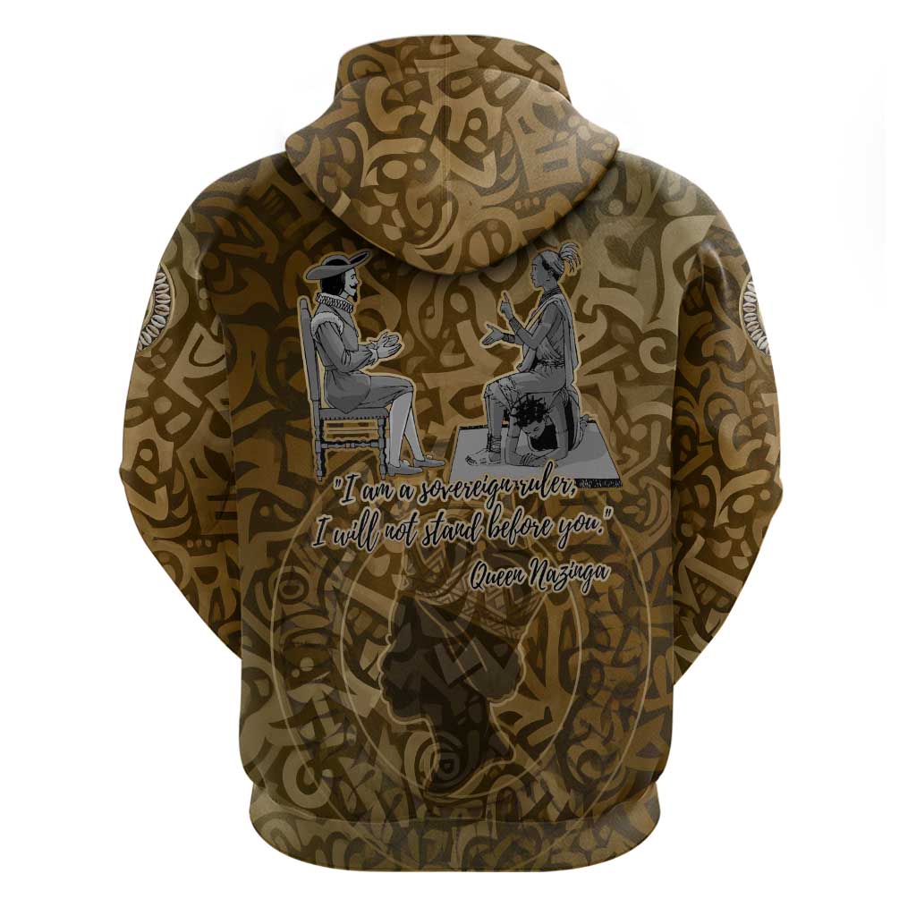 Queen Nzinga Zip Hoodie Cowrie Crown Silhouette Royal Power - African Pride