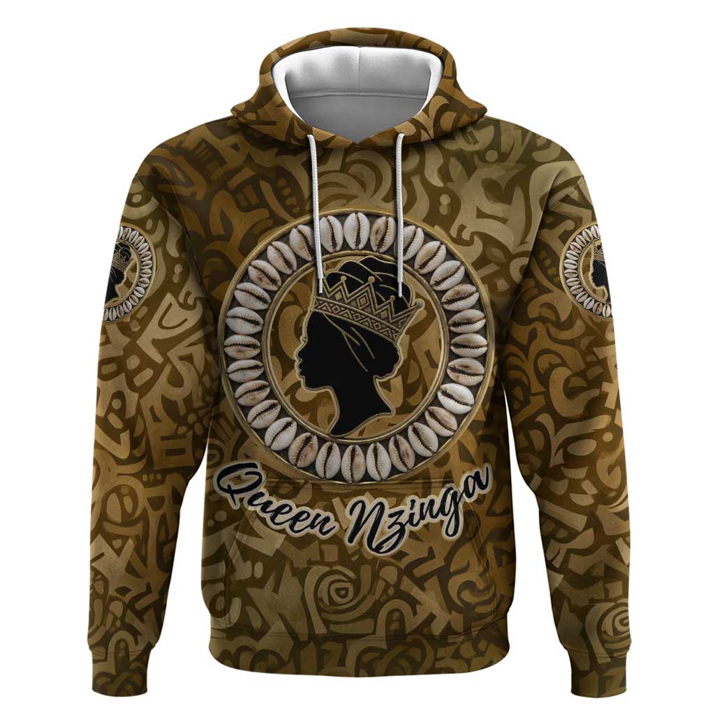 Queen Nzinga Zip Hoodie Cowrie Crown Silhouette Royal Power - African Pride