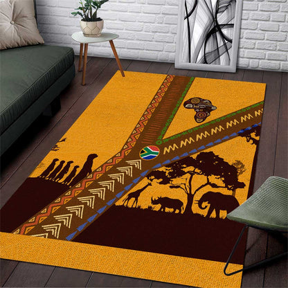 South Africa Flag Area Rug Tribal Africa Heritage - Wildlife Silhouettes in Earthy