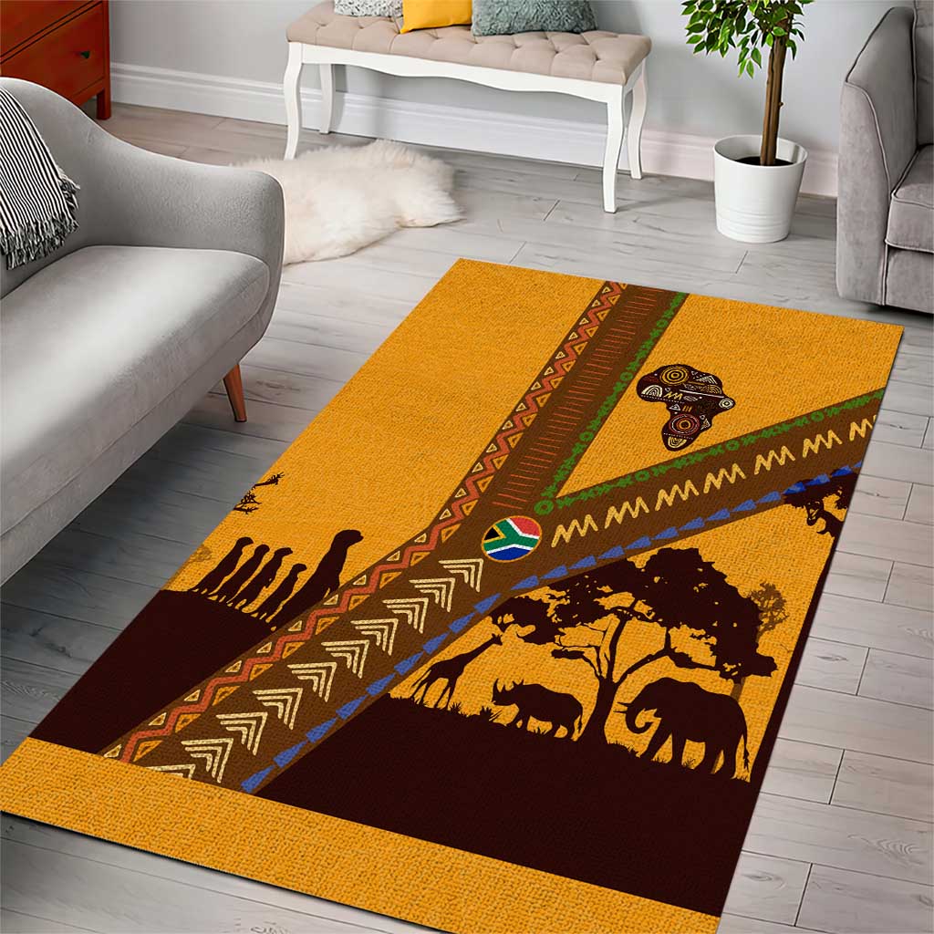South Africa Flag Area Rug Tribal Africa Heritage - Wildlife Silhouettes in Earthy