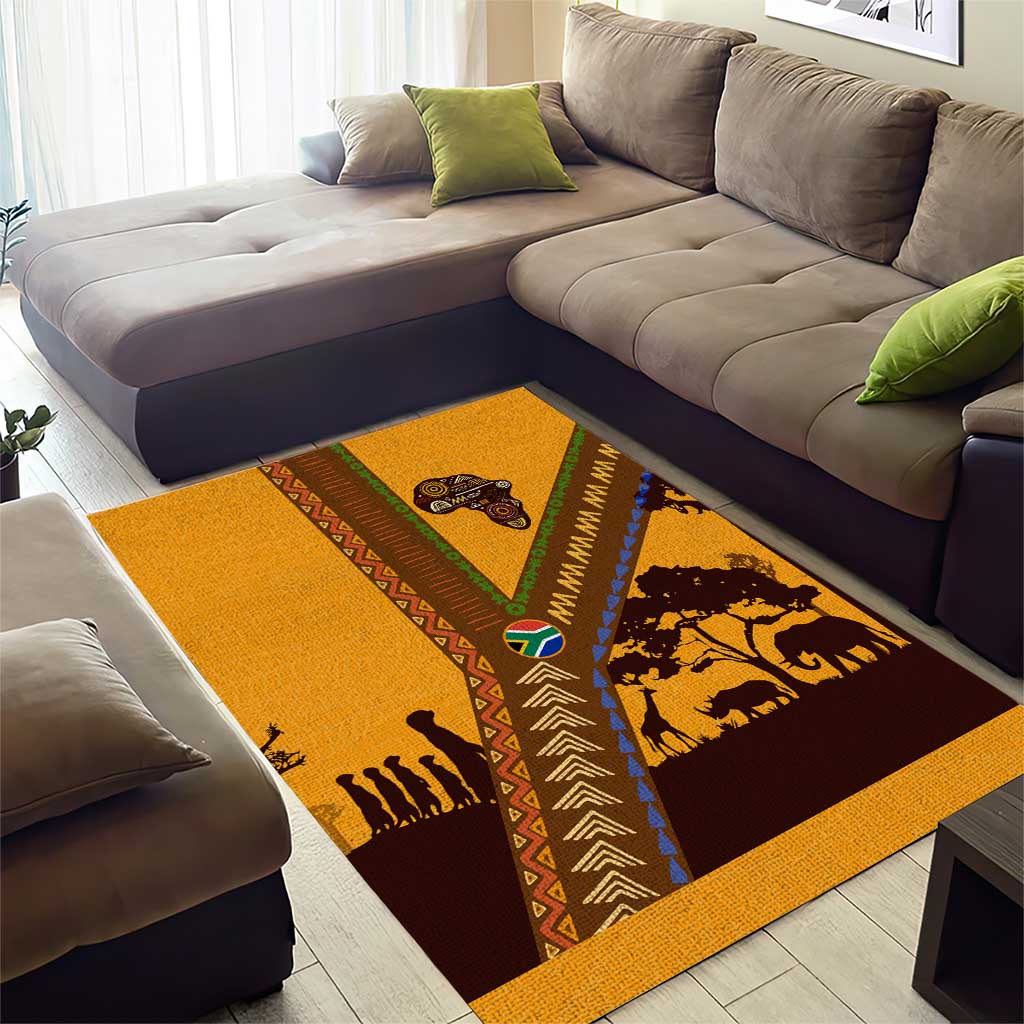 South Africa Flag Area Rug Tribal Africa Heritage - Wildlife Silhouettes in Earthy