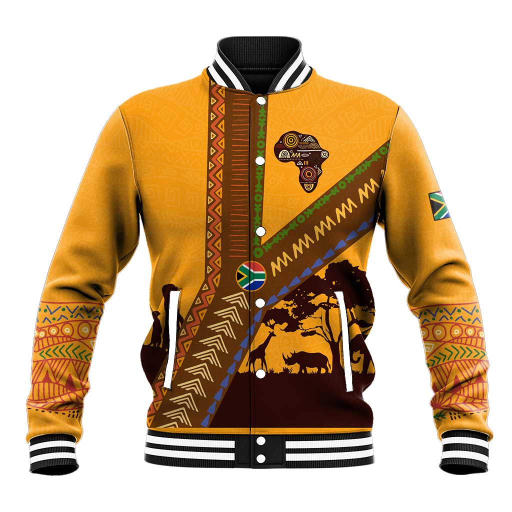 South Africa Flag Baseball Jacket Tribal Africa Heritage - Wildlife Silhouettes in Earthy