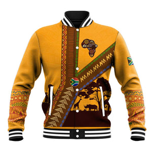 South Africa Flag Baseball Jacket Tribal Africa Heritage - Wildlife Silhouettes in Earthy