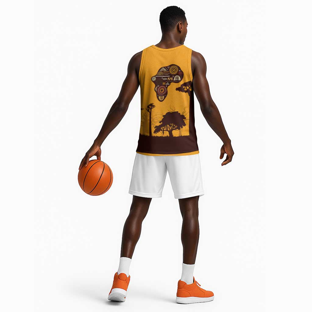 South Africa Flag Basketball Jersey Tribal Africa Heritage - Wildlife Silhouettes in Earthy - African Pride