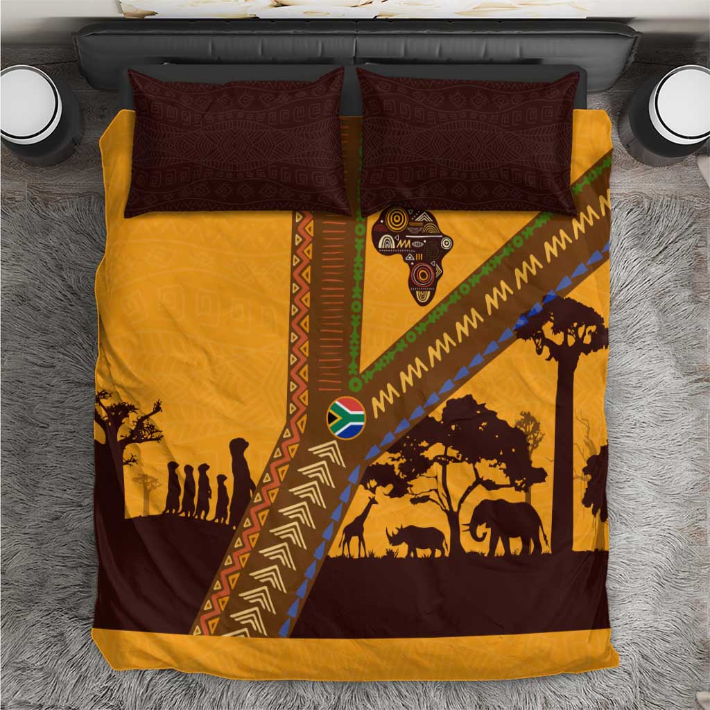 South Africa Flag Bedding Set Tribal Africa Heritage - Wildlife Silhouettes in Earthy