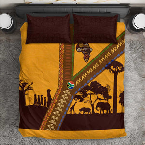South Africa Flag Bedding Set Tribal Africa Heritage - Wildlife Silhouettes in Earthy