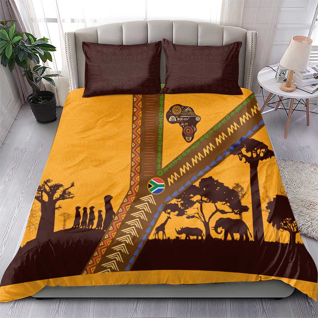 South Africa Flag Bedding Set Tribal Africa Heritage - Wildlife Silhouettes in Earthy