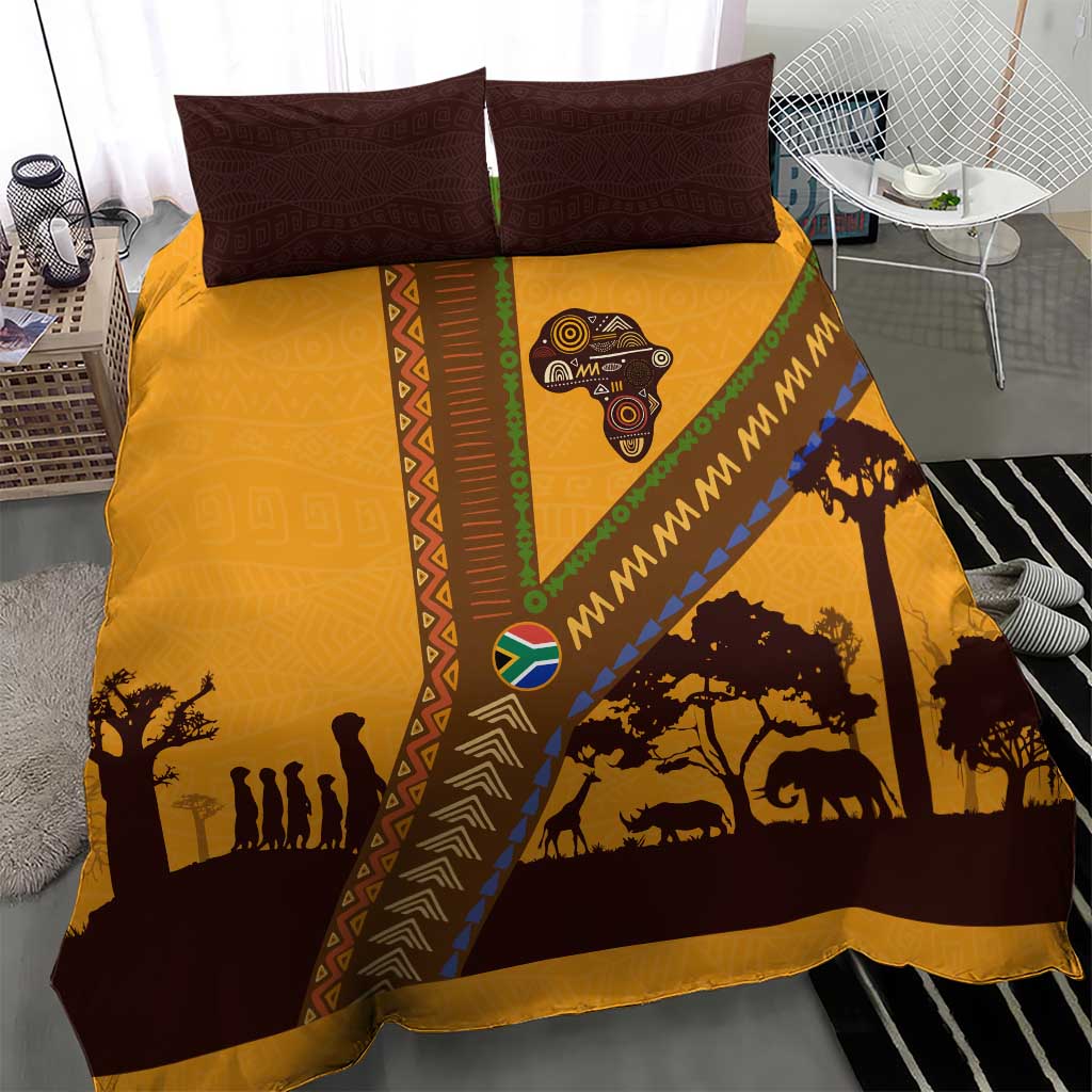 South Africa Flag Bedding Set Tribal Africa Heritage - Wildlife Silhouettes in Earthy