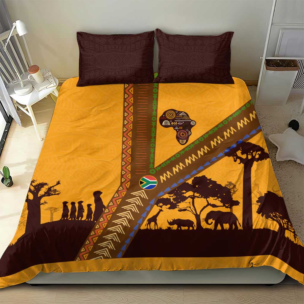 South Africa Flag Bedding Set Tribal Africa Heritage - Wildlife Silhouettes in Earthy