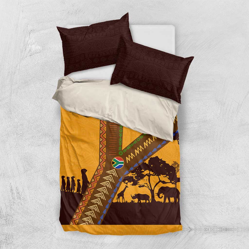 South Africa Flag Bedding Set Tribal Africa Heritage - Wildlife Silhouettes in Earthy