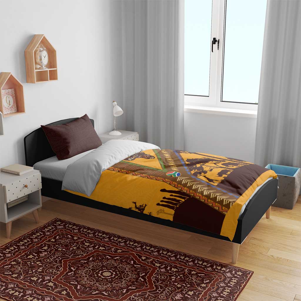 South Africa Flag Bedding Set Tribal Africa Heritage - Wildlife Silhouettes in Earthy