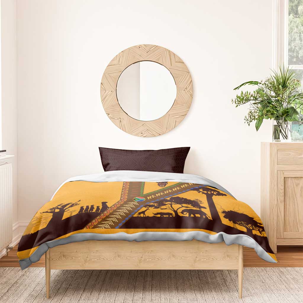 South Africa Flag Bedding Set Tribal Africa Heritage - Wildlife Silhouettes in Earthy