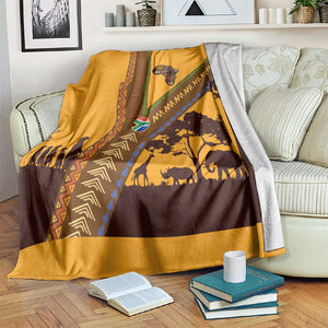 South Africa Flag Blanket Tribal Africa Heritage - Wildlife Silhouettes in Earthy