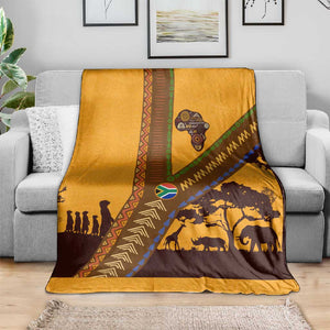 South Africa Flag Blanket Tribal Africa Heritage - Wildlife Silhouettes in Earthy