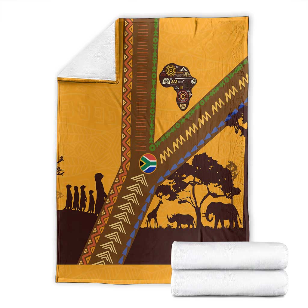 South Africa Flag Blanket Tribal Africa Heritage - Wildlife Silhouettes in Earthy