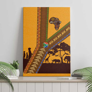South Africa Flag Canvas Wall Art Tribal Africa Heritage - Wildlife Silhouettes in Earthy