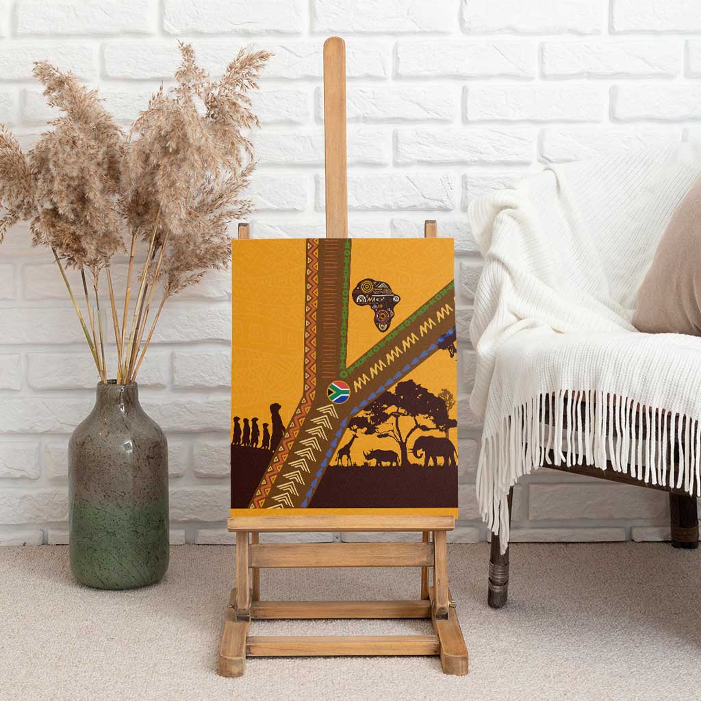 South Africa Flag Canvas Wall Art Tribal Africa Heritage - Wildlife Silhouettes in Earthy