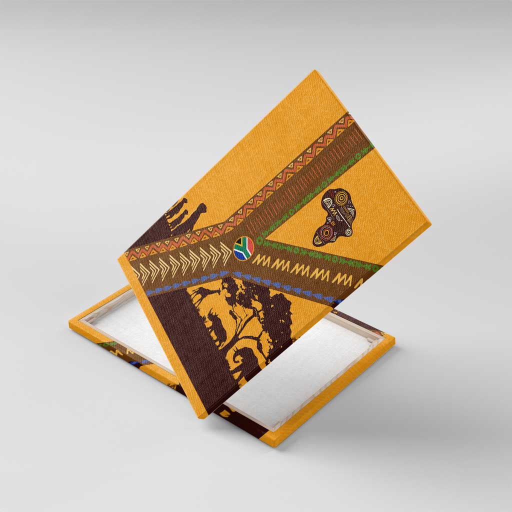 South Africa Flag Canvas Wall Art Tribal Africa Heritage - Wildlife Silhouettes in Earthy