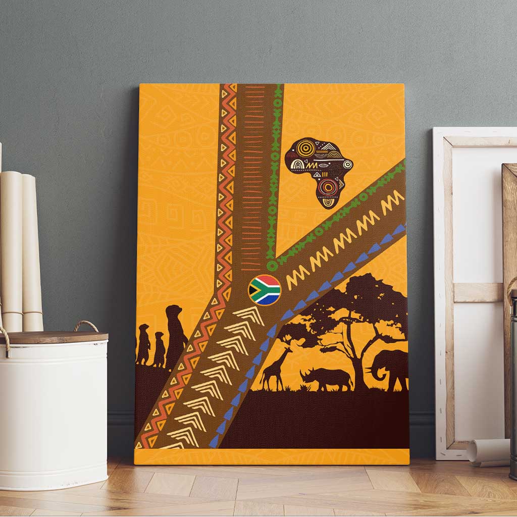 South Africa Flag Canvas Wall Art Tribal Africa Heritage - Wildlife Silhouettes in Earthy