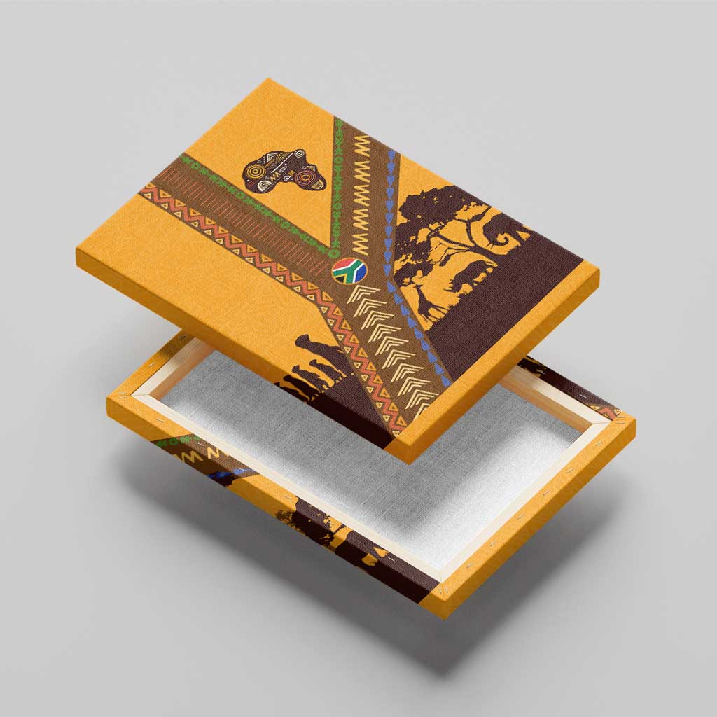 South Africa Flag Canvas Wall Art Tribal Africa Heritage - Wildlife Silhouettes in Earthy