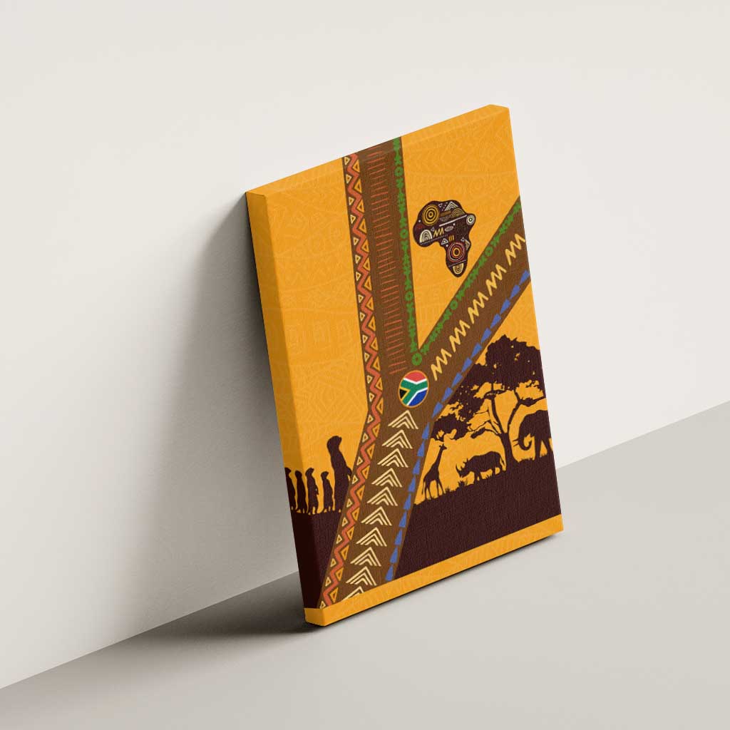 South Africa Flag Canvas Wall Art Tribal Africa Heritage - Wildlife Silhouettes in Earthy