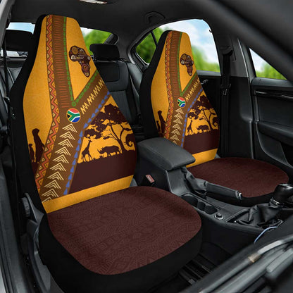 South Africa Flag Car Seat Cover Tribal Africa Heritage - Wildlife Silhouettes in Earthy