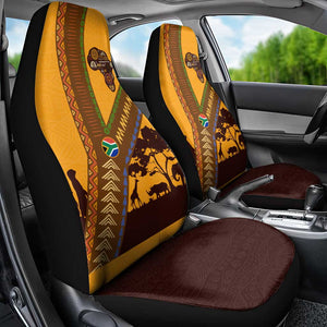 South Africa Flag Car Seat Cover Tribal Africa Heritage - Wildlife Silhouettes in Earthy