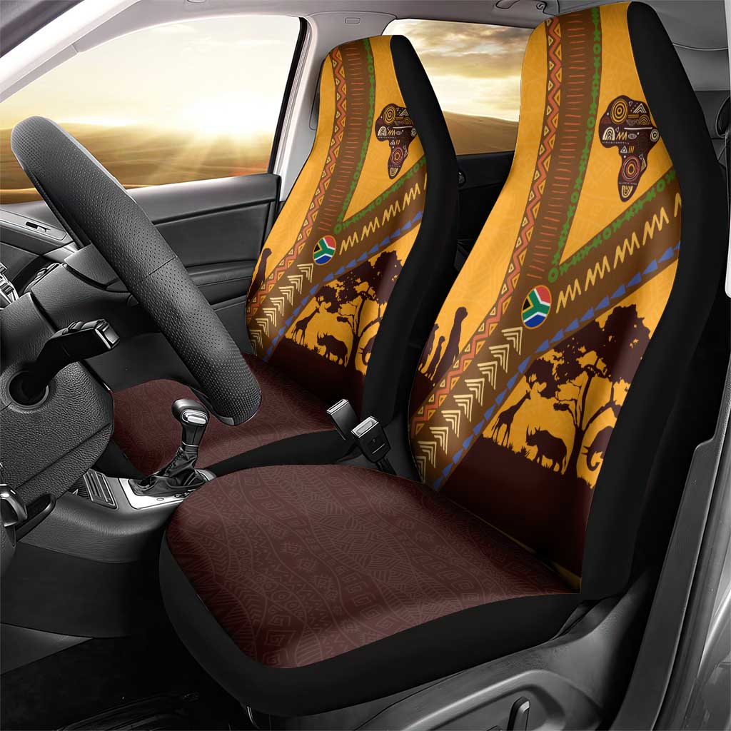 South Africa Flag Car Seat Cover Tribal Africa Heritage - Wildlife Silhouettes in Earthy
