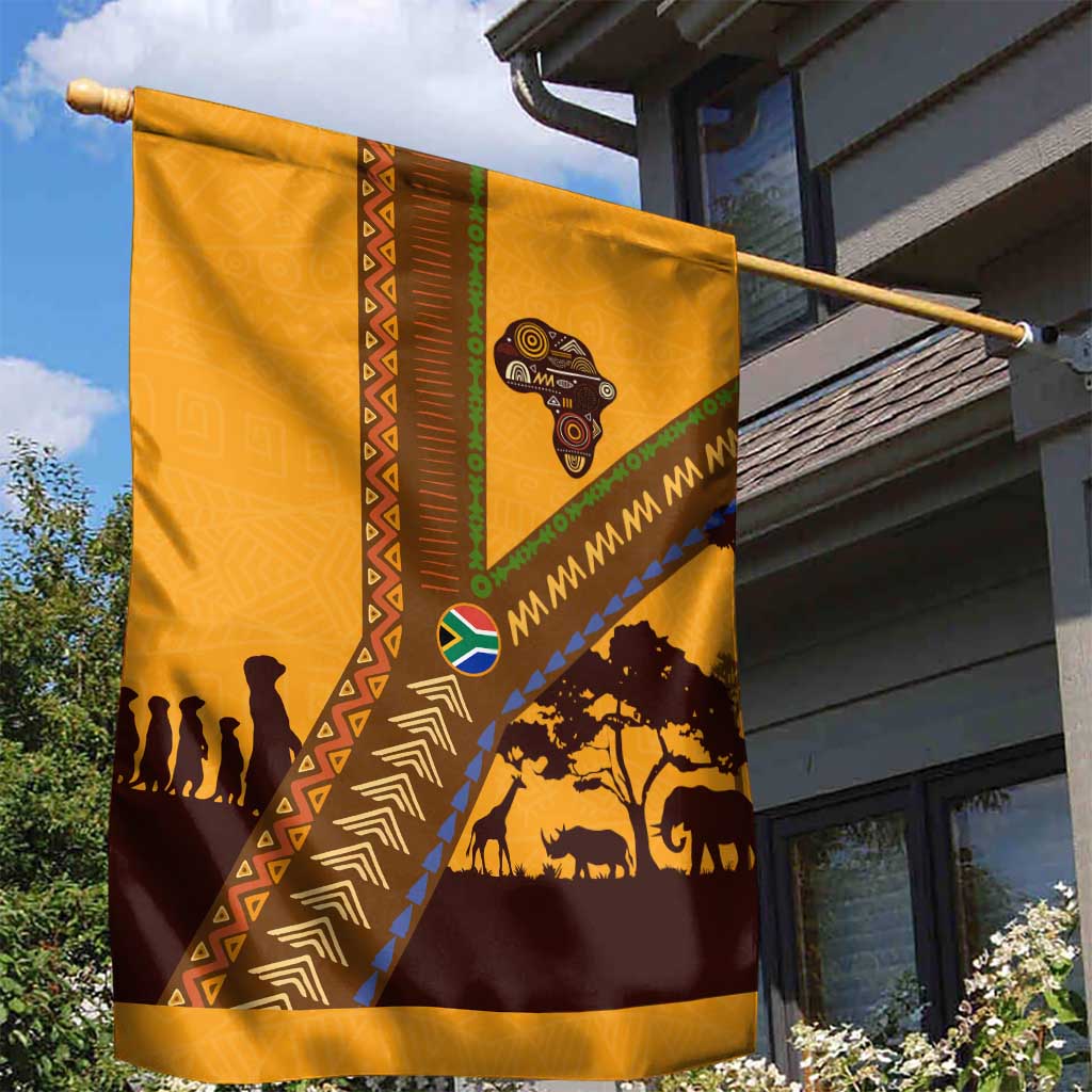 South Africa Flag Garden Flag Tribal Africa Heritage - Wildlife Silhouettes in Earthy